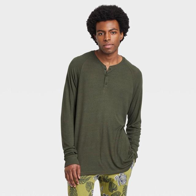 Hanes Premium Mens Henley Pajama Shirt - Green XXL Product Image