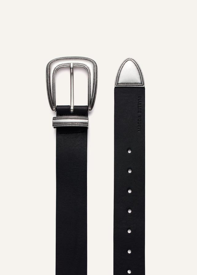 Silver-tone buckle belt in black leather Product Image