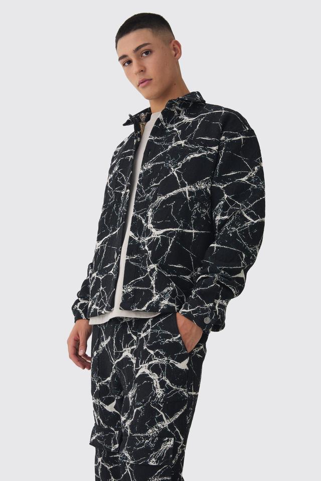 Mens Black Oversized Tapestry Barbed Wire Overshirt, Black Product Image