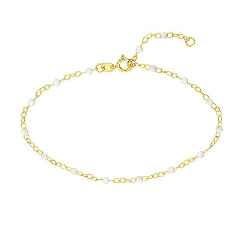 Color Romance 14k Gold Colored Enamel Bead Adjustable Anklet, Womens White Product Image