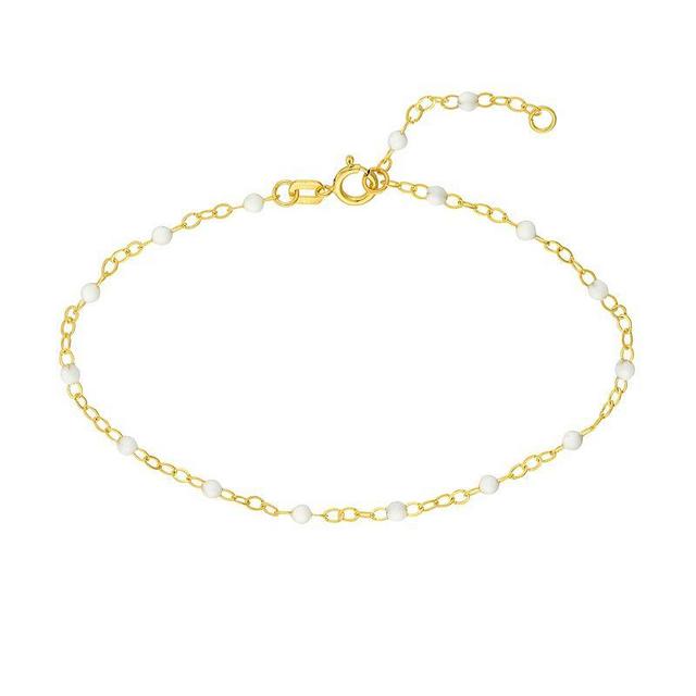 Color Romance 14k Gold Colored Enamel Bead Adjustable Anklet, Womens White Product Image