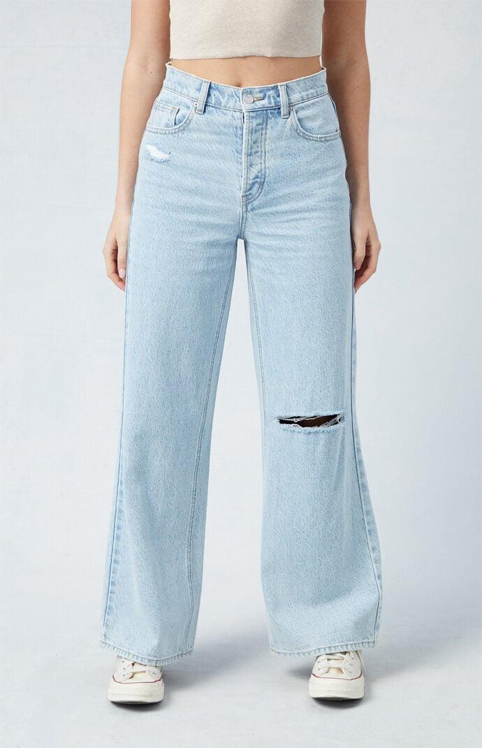 Women's Eco Light Blue Ripped Wide Leg Jeans Product Image