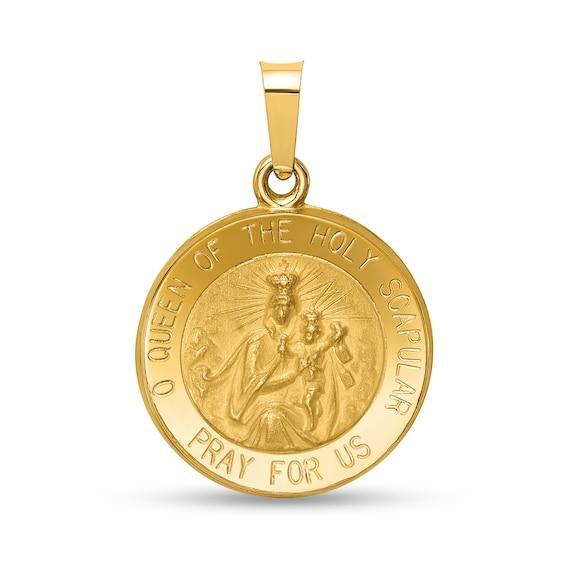 Men's Multi-Finish "Queen of the Holy Scapular" Textured Small Medallion Necklace Charm in 14K Gold Product Image