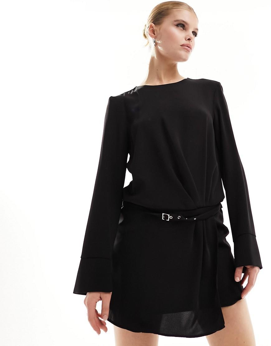 MANGO - Ruched dress with belt blackWomen Product Image