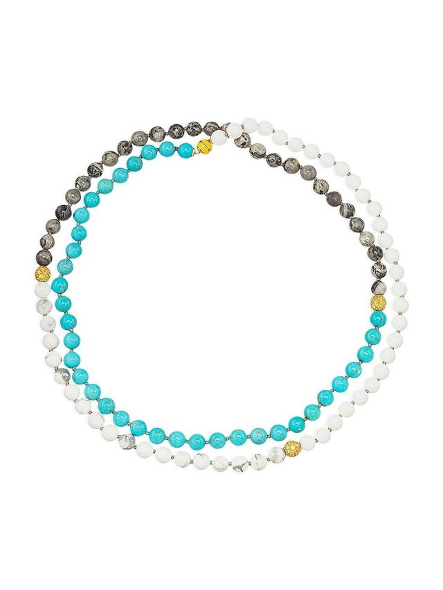 Womens Dress Up 18K Yellow Gold, Turquoise & Multi-Gemstone Bead Necklace Product Image