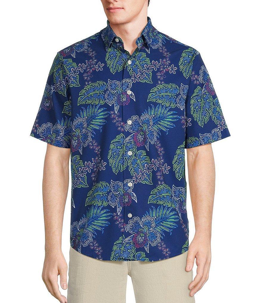 Caribbean Neon Leaf Performance Printed Short Sleeve Woven Shirt Product Image