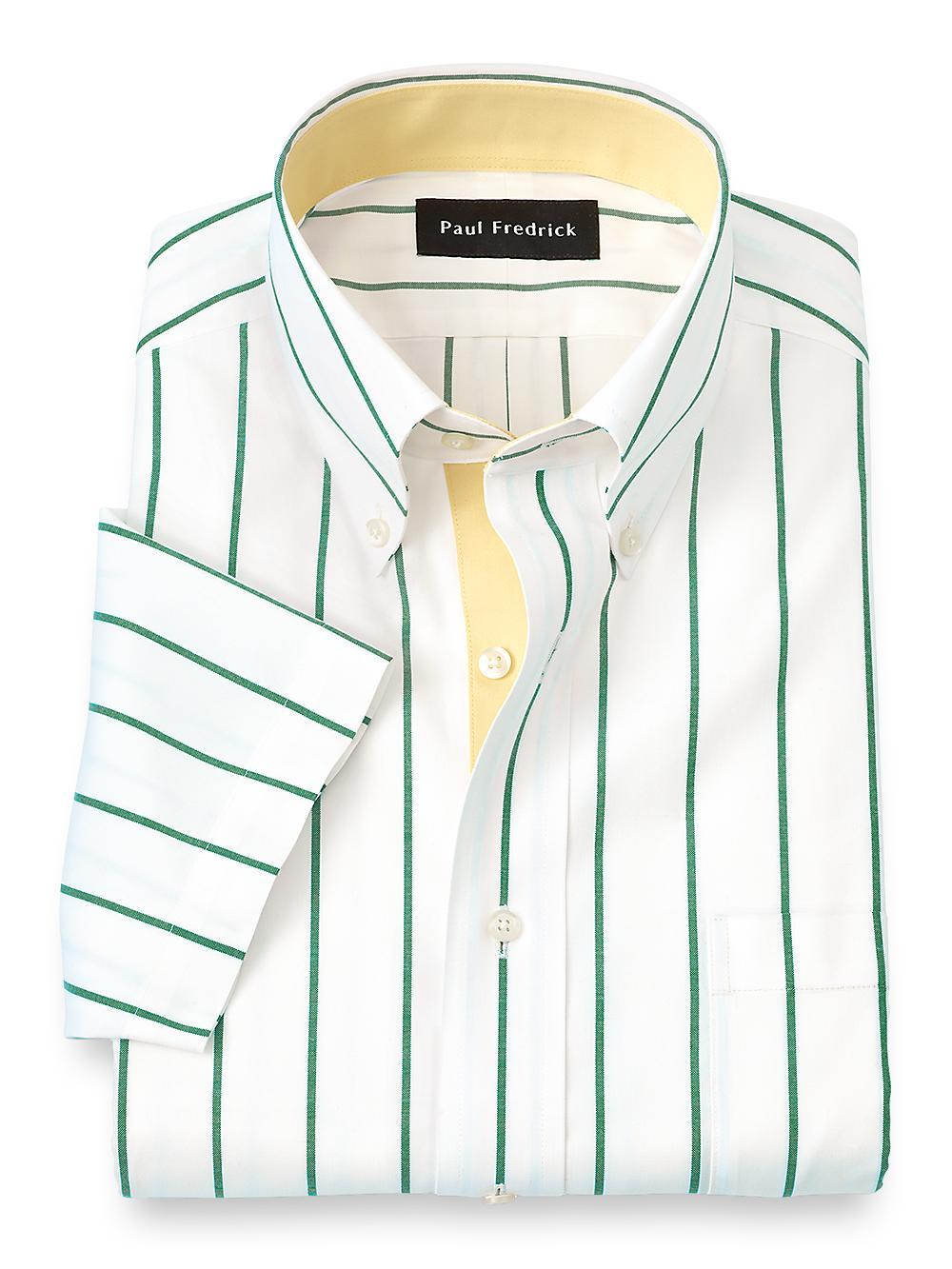 Tailored Fit Comfort Stretch Non-iron Stripe Dress Shirt With Contrast Trim Product Image