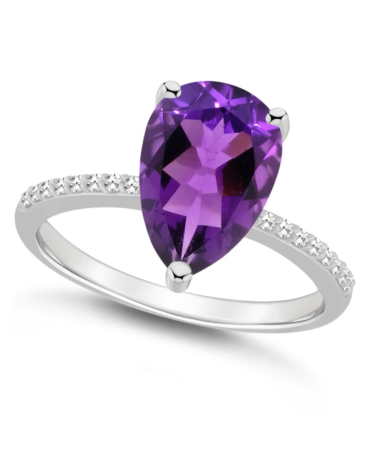 Alyson Layne Sterling Silver 10 mm x 8 mm Pear Shape Gemstone & 1/10 Carat T.W. Diamond Ring, Womens Purple Product Image