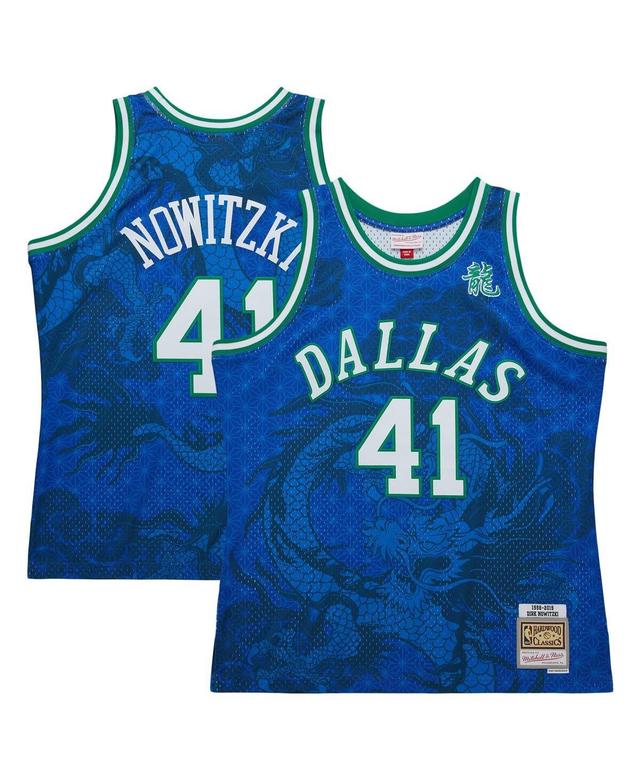 Mens Mitchell & Ness Dirk Nowitzki Blue Dallas Mavericks 1998-2019 Hardwood Classics Asian Heritage 6.0 Swingman Throwback Player Jersey - Blue Product Image