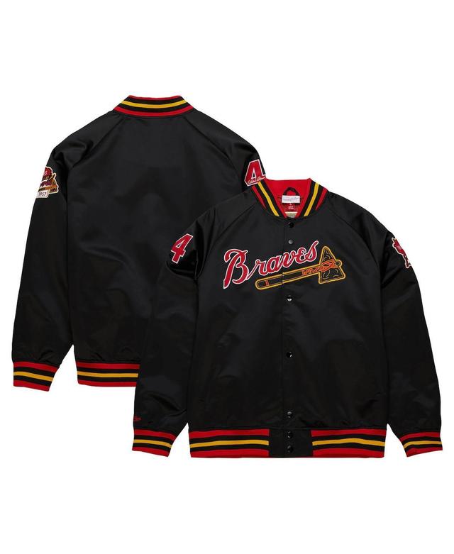 Mitchell Ness Mens Hank AaronBlack Milwaukee Braves Cooperstown Collection Legends Lightweight Satin Raglan Full-Snap Jacket Product Image