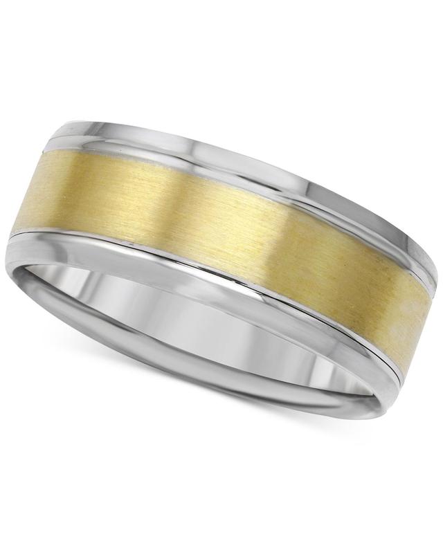 Mens Textured & Smooth Band in 14k Two-Tone Gold Product Image