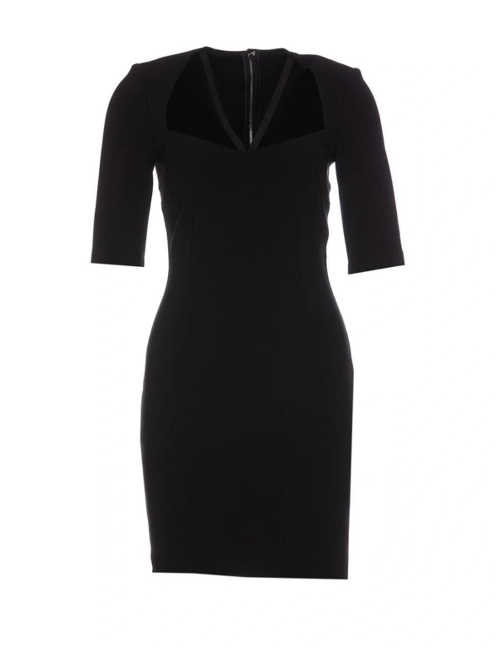 DOLCE & GABBANA Black Mini Dress With Short Sleeves And Neckline Detail In Viscose Blend Woman In Negro Product Image