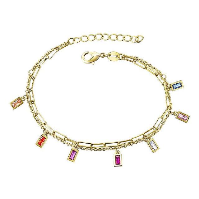 Kids 18k Gold Plated Multi-Color Cubic Zirconia Dangle Charm Bracelet, Womens Pink Tone Product Image