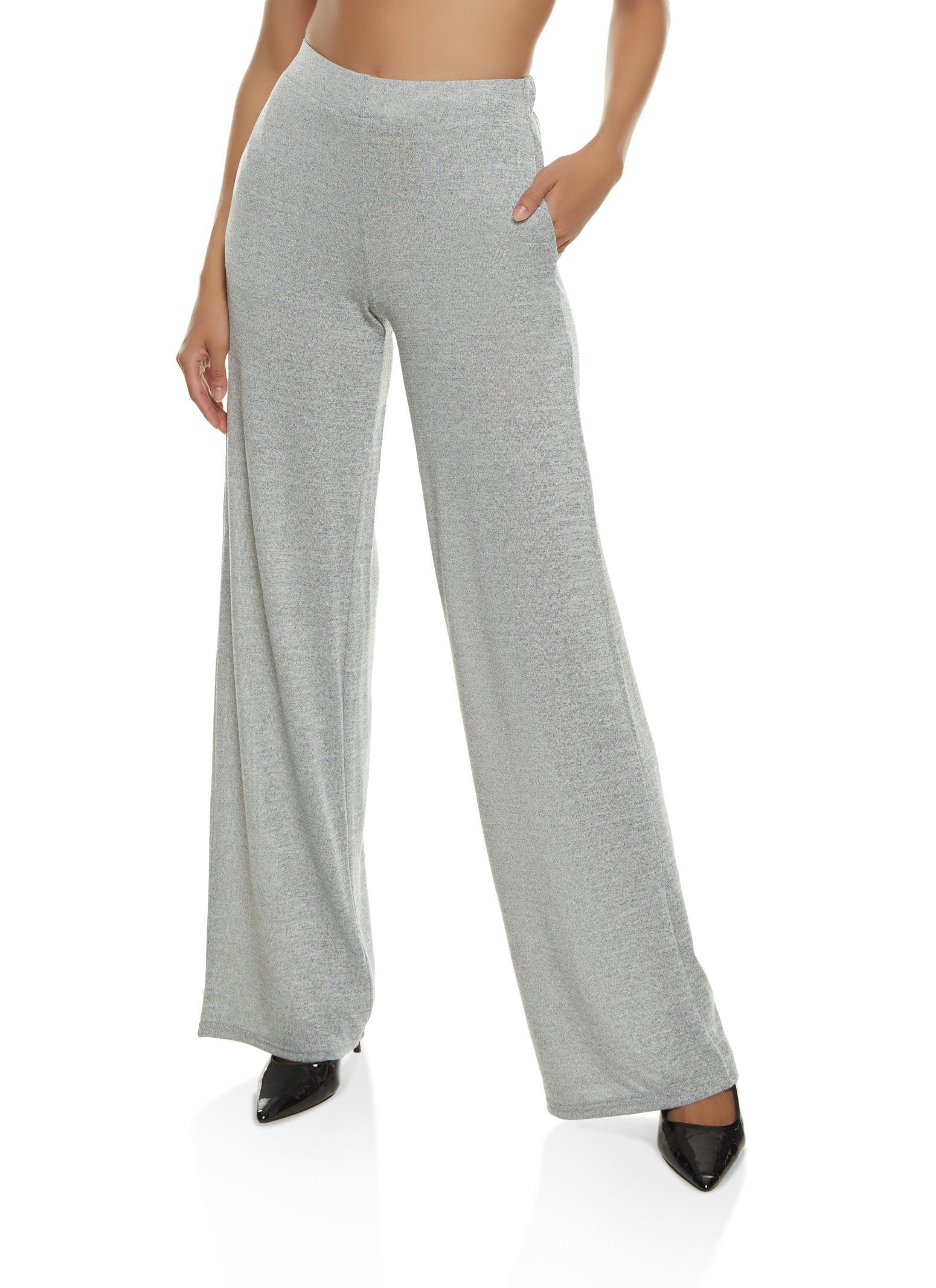 Womens Daisy Solid Brushed Knit High Waisted Wide Leg Pants Product Image