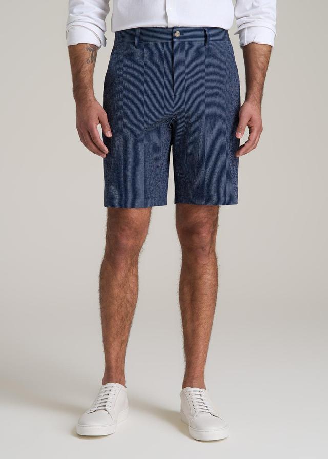 Seersucker Shorts for Tall Men in Navy and Off White Stripe Male Product Image