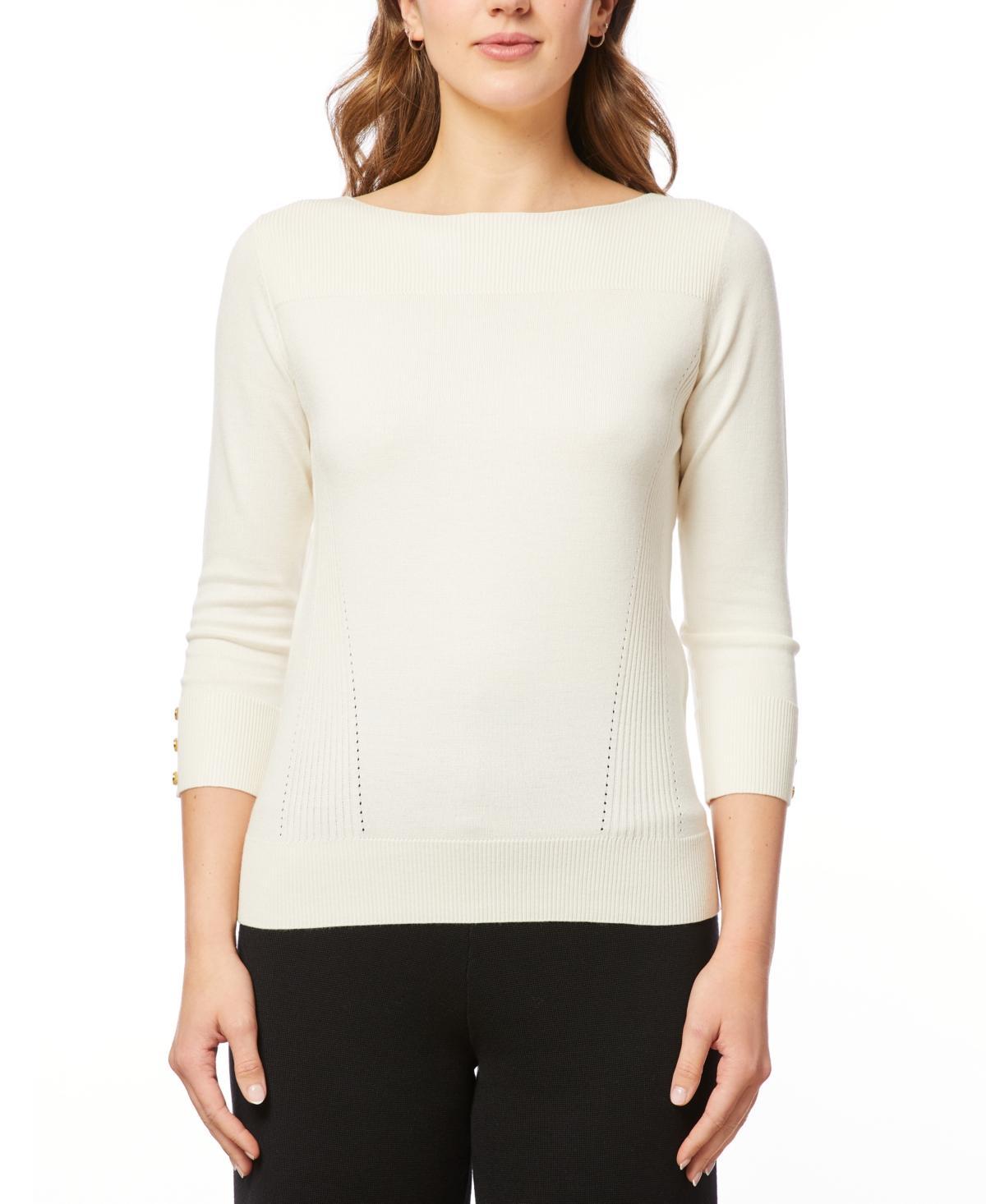 Melissa Paige Womens Boat-Neck Ribbed-Trim 3/4-Sleeve Sweater Product Image