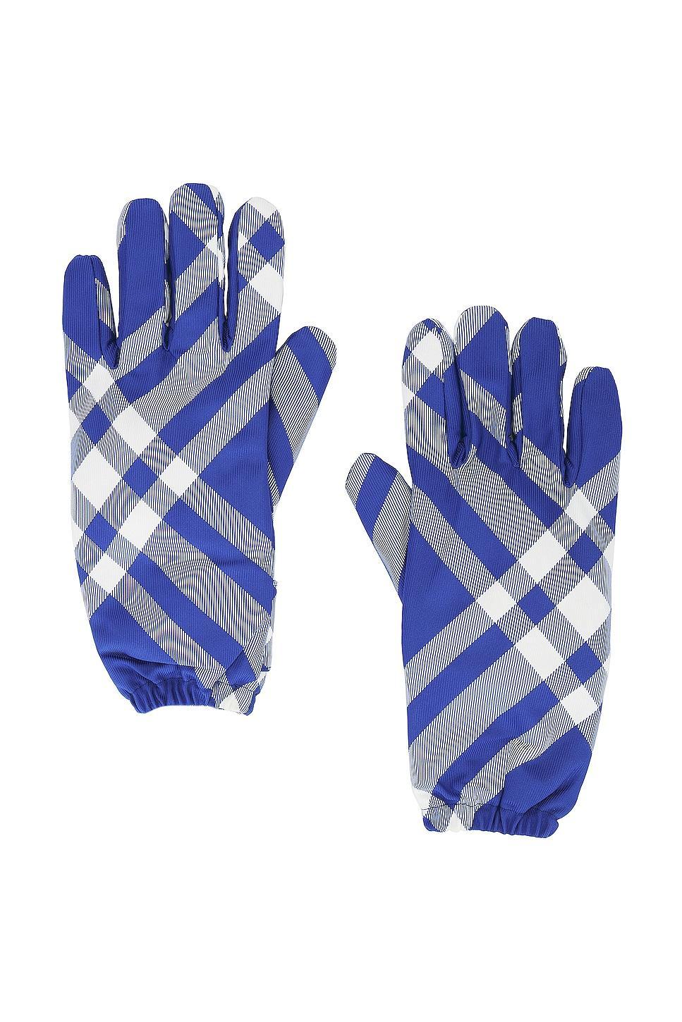 Burberry Tri Bar Check Cold Weather Nylon Gloves Blue. (also in ). Product Image