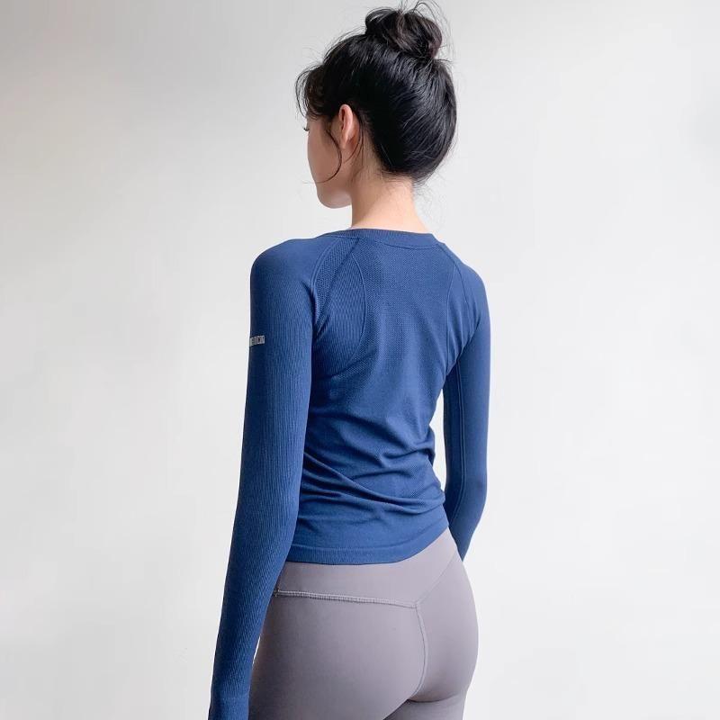 Long-Sleeve Crewneck Plain Sports Top Product Image