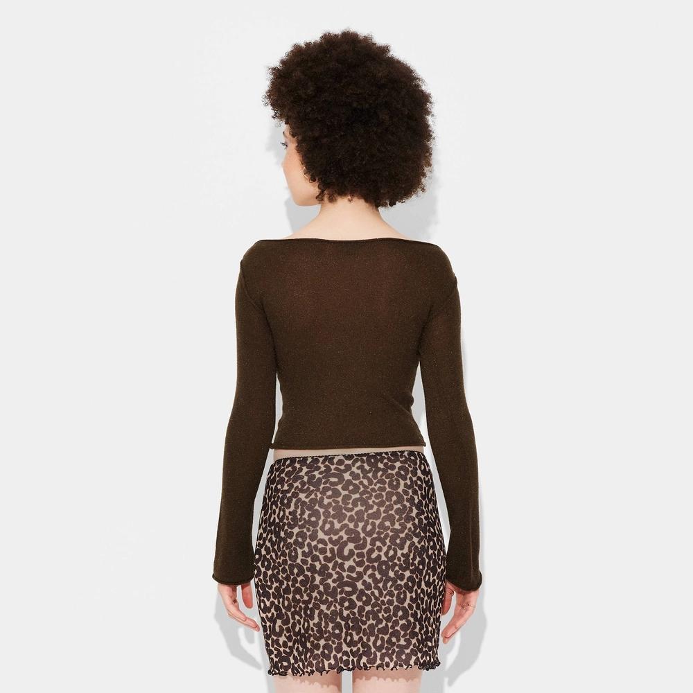 Womens Sheer Boat Neck Pullover Sweater - Wild Fable Dark Brown L Product Image