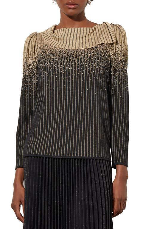 Ming Wang Stripe Split Cowl Neck Sweater Product Image