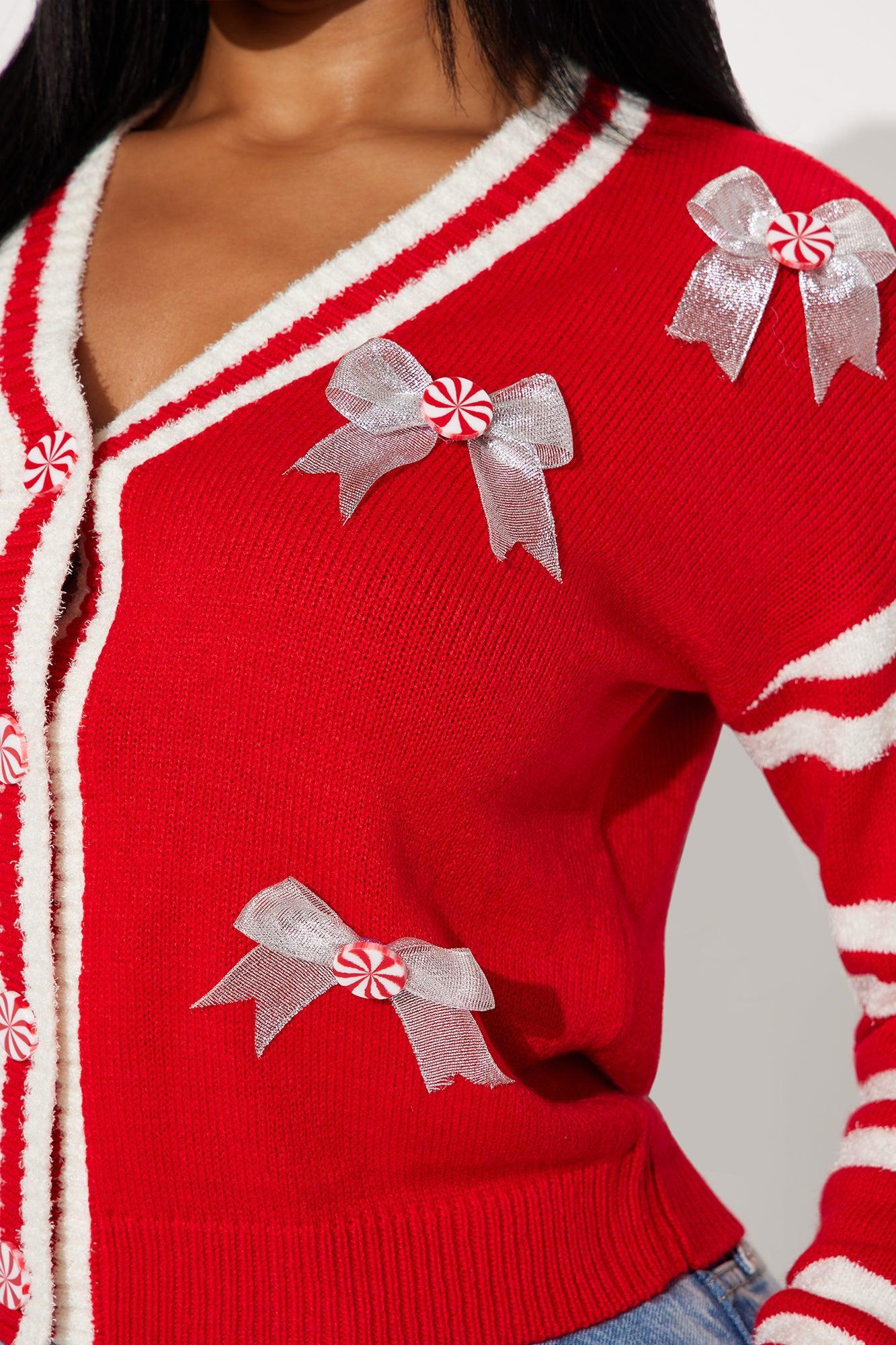 Peppermint Time Cardigan - Red/combo Product Image