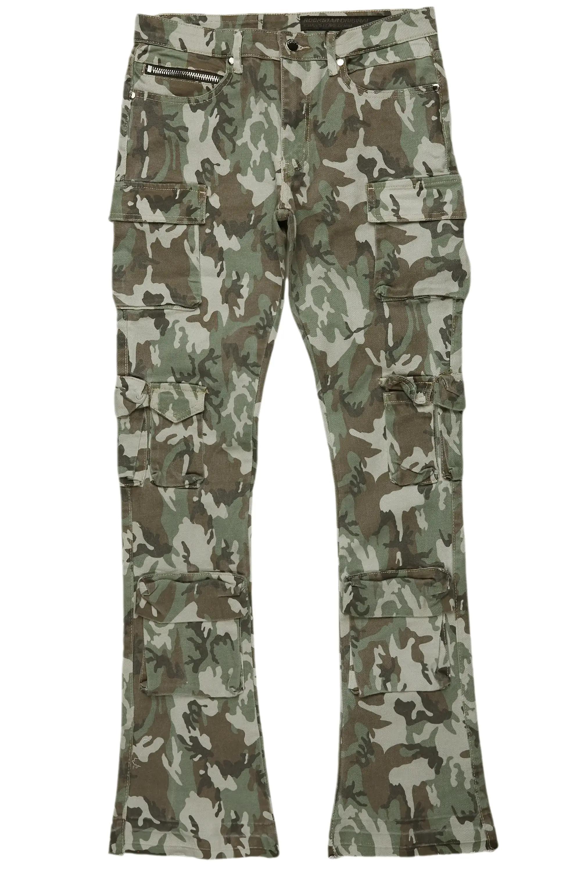 Yves Green Camo Stacked Flare Cargo Jean Male Product Image