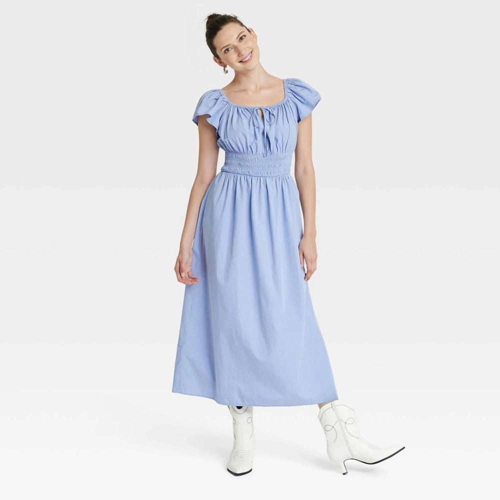 Womens Smocked Flutter Sleeve Midi A-Line Dress - Universal Thread Blue XS Product Image