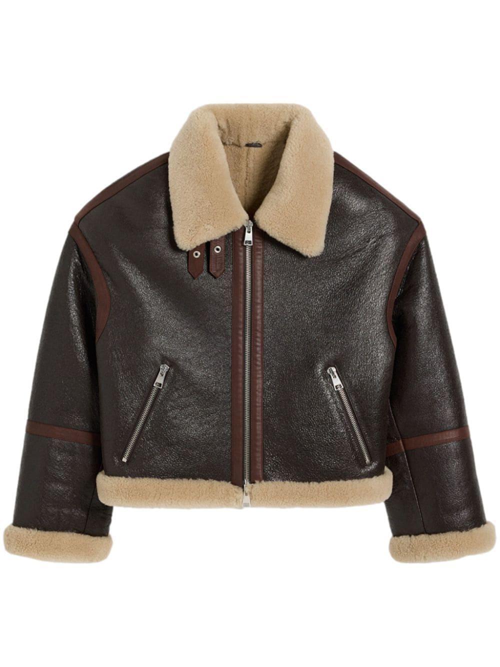 shearling-collar leather jacket Product Image