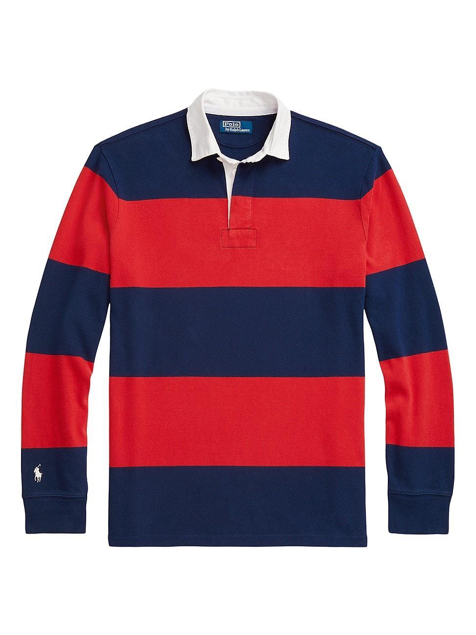 Mens Striped Cotton Long-Sleeve Polo Shirt Product Image