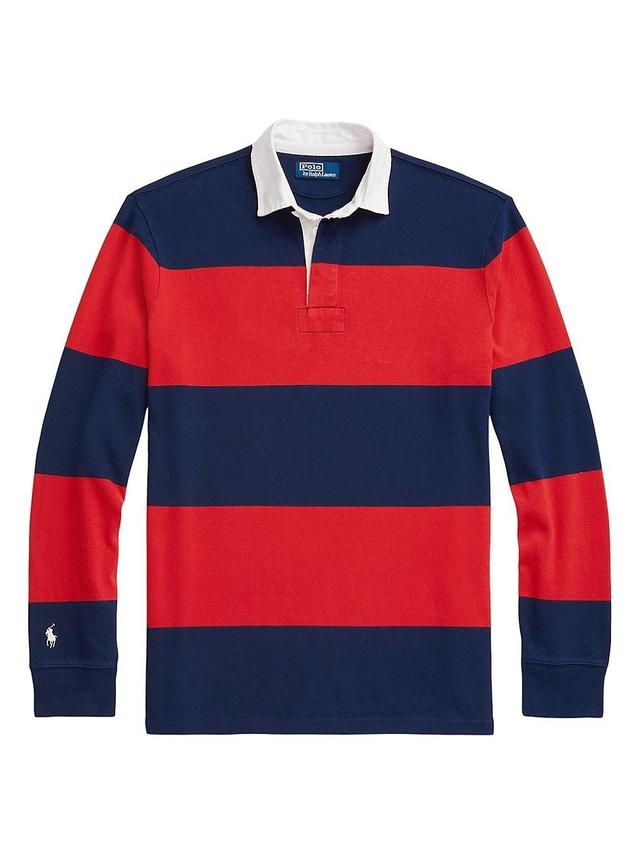 Mens Striped Cotton Long-Sleeve Polo Shirt Product Image