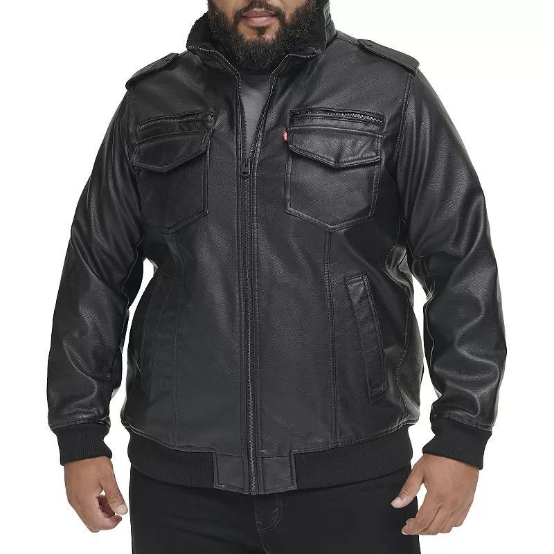 Big & Tall Levis Faux Leather Sherpa Lined Bomber Jacket, Mens Product Image