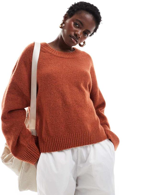 Monki round neck relaxed knitted sweater in rust red Product Image