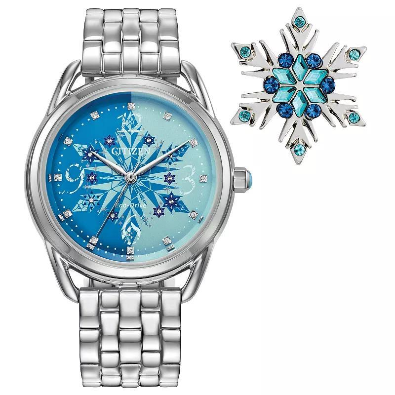 Disneys Frozen Citizen Womens Eco-Drive Stainless Steel Blue Crystal Accent Dial Bracelet Watch Silver Product Image