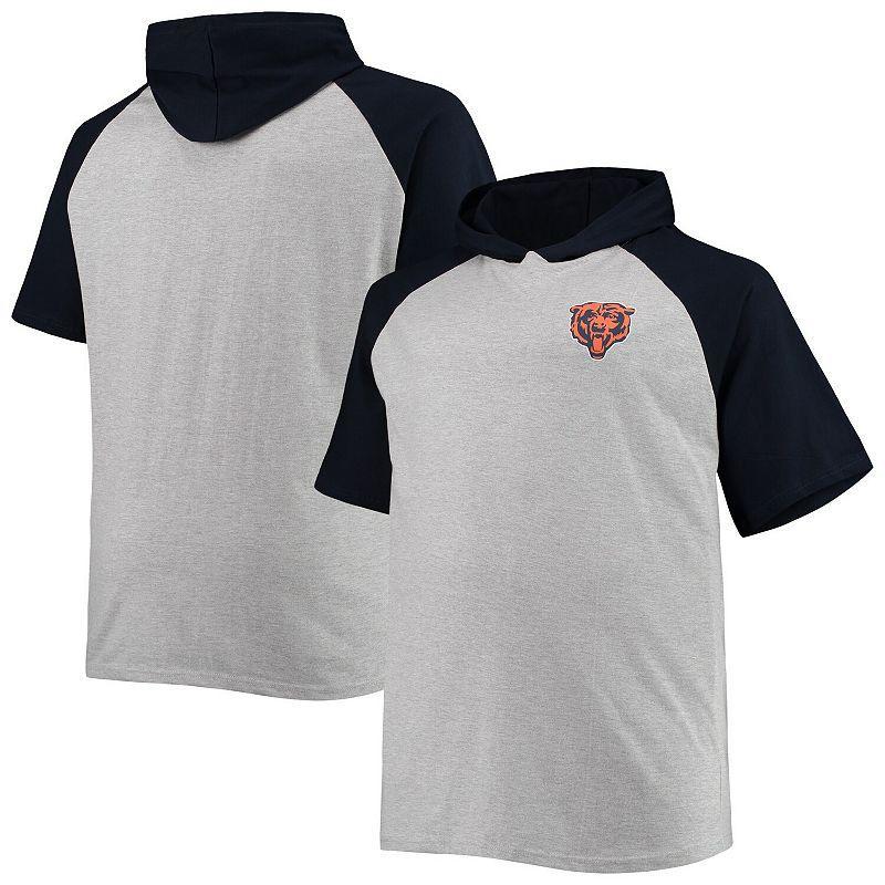 Mens Heathered Gray/Navy Chicago Bears Big & Tall Raglan Short Sleeve Pullover Hoodie Grey Product Image