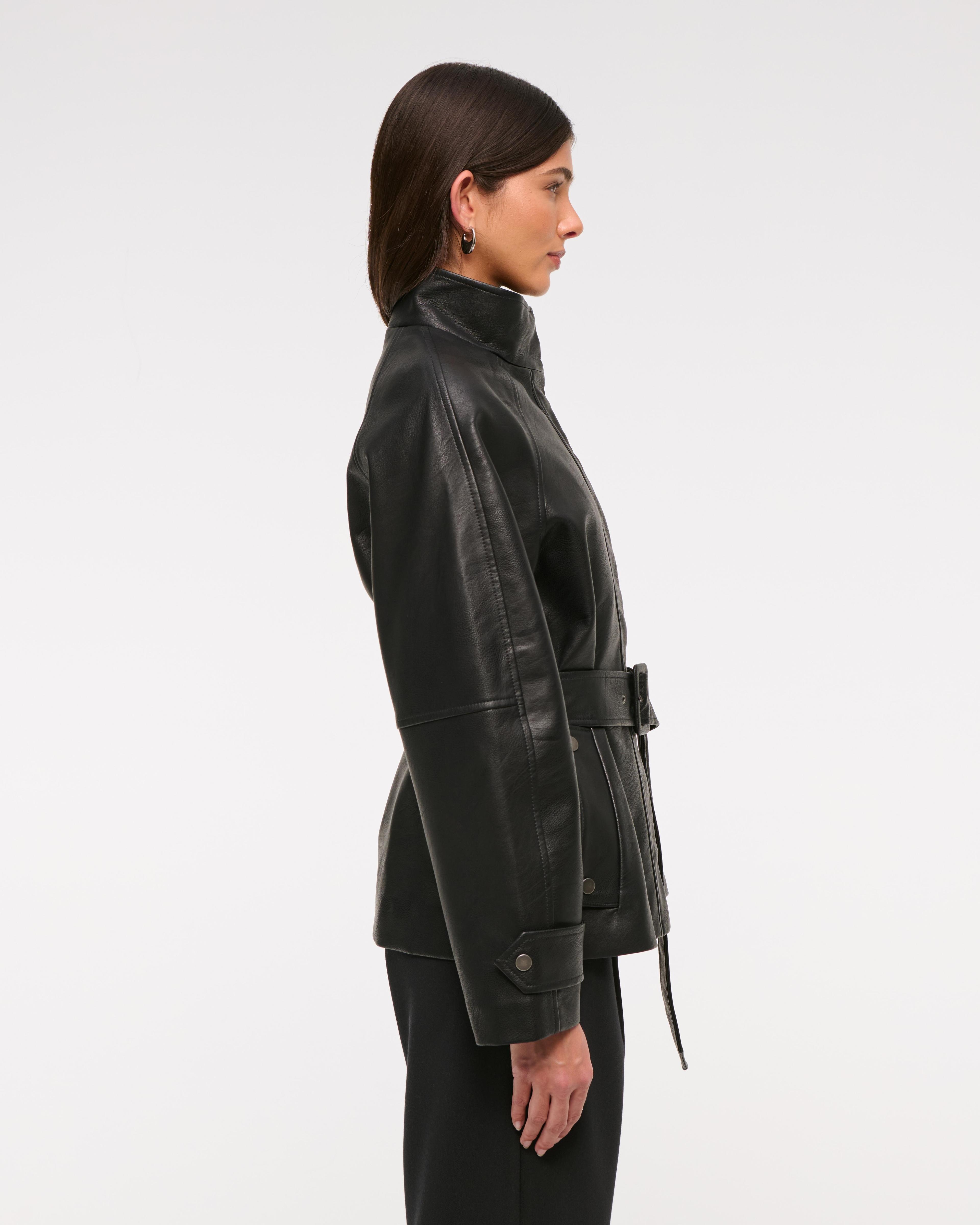 Belted Vegan Leather Jacket Product Image