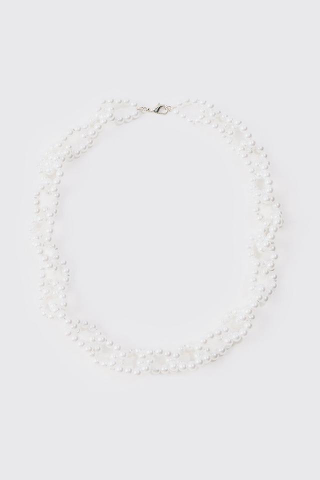 Pearl Chain Necklace In White | boohooMAN USA Product Image