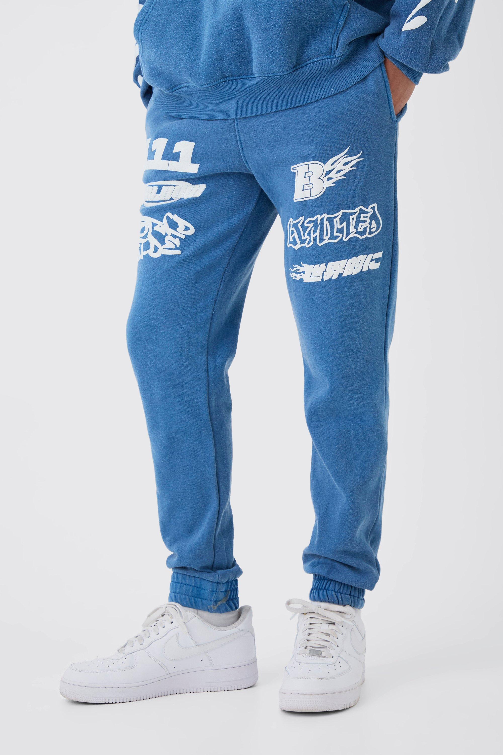 Regular Fit Moto Printed Wash Sweatpants | boohooMAN USA product image