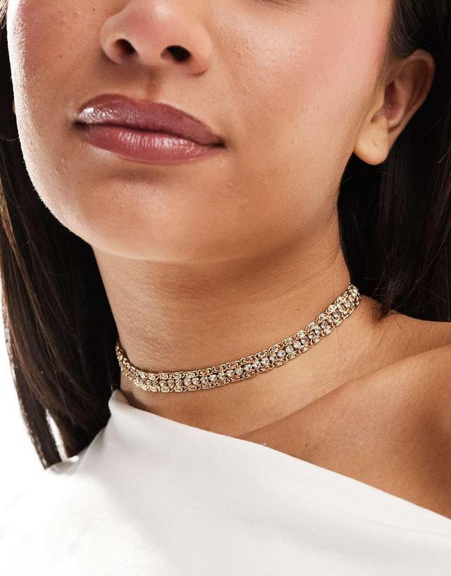 ASOS DESIGN choker necklace with crystal design in gold tone Product Image