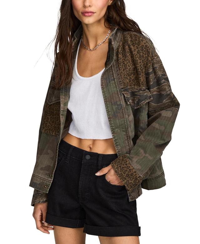 Lucky Brand Womens Patchwork Camo Cropped Jacket Product Image