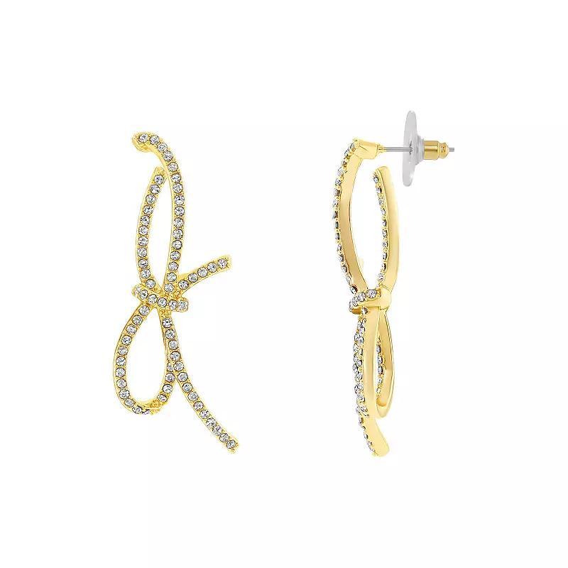 Emberly Gold Tone Pave Clear Glass Stone Bow Stud Earrings, Womens, White Product Image