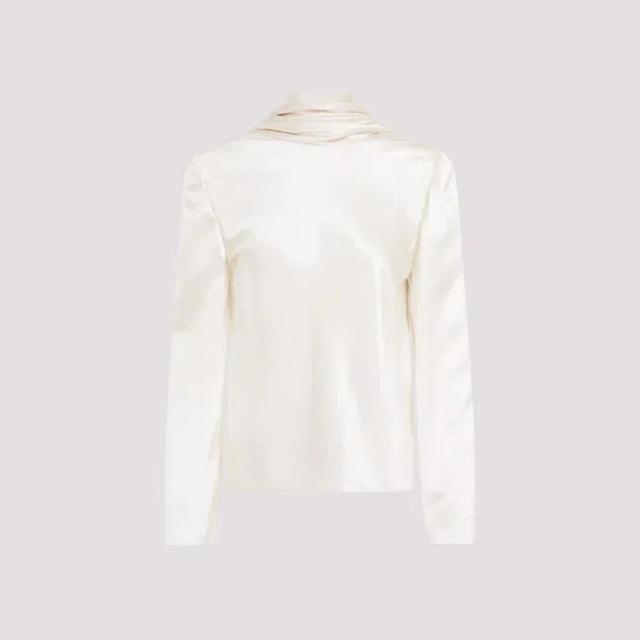 SAINT LAURENT Draped Crepe Blouse In White Product Image