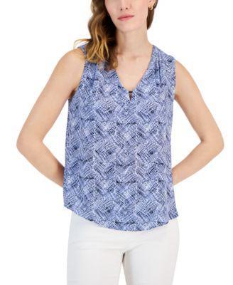 Kasper Woven Printed Keyhole V-Neck Sleeveless Cami Top Product Image