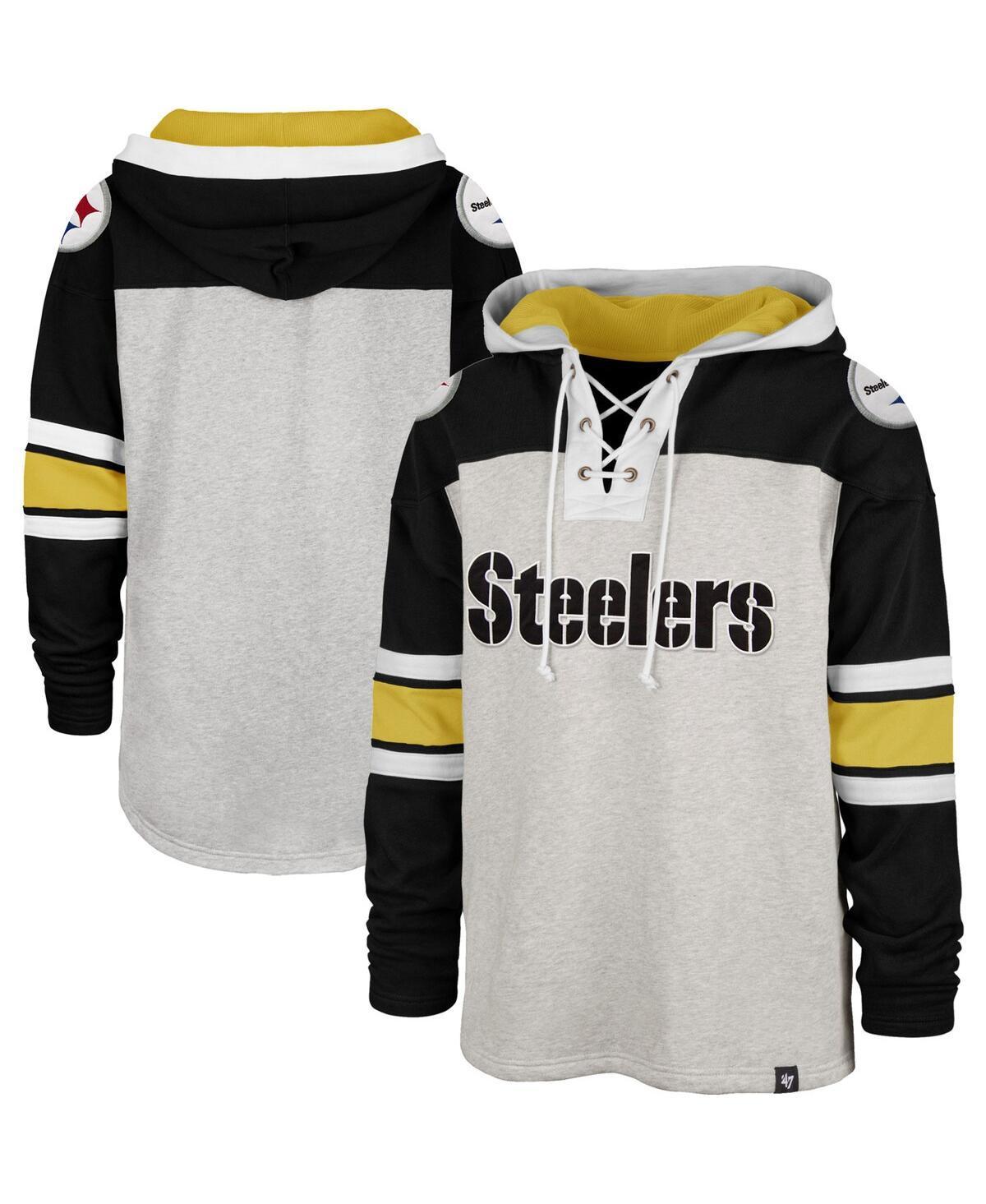 Mens 47 Gray Pittsburgh Steelers Gridiron Lace-Up Pullover Hoodie Product Image