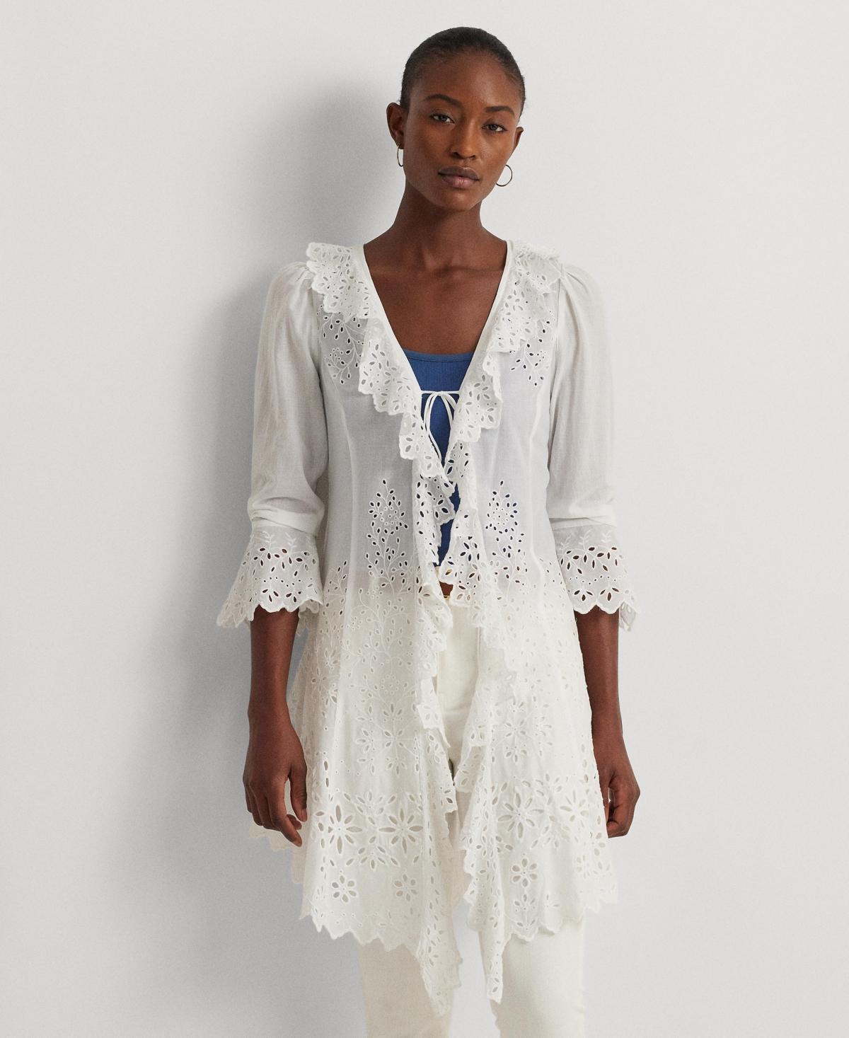 Lauren Ralph Lauren Womens Embroidered Eyelet Shirt Jacket Product Image