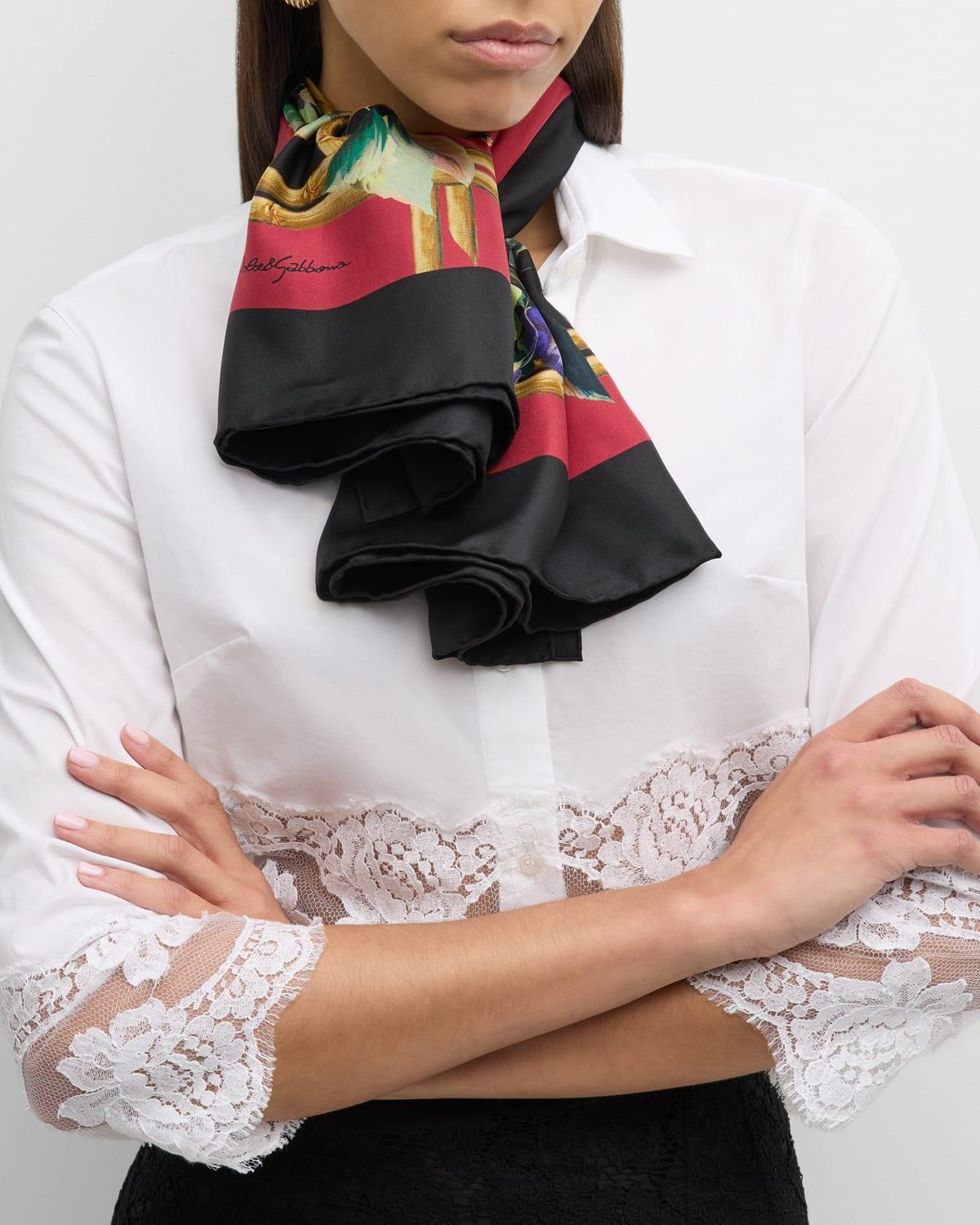 Floral Lattice Silk Twill Square Scarf Product Image