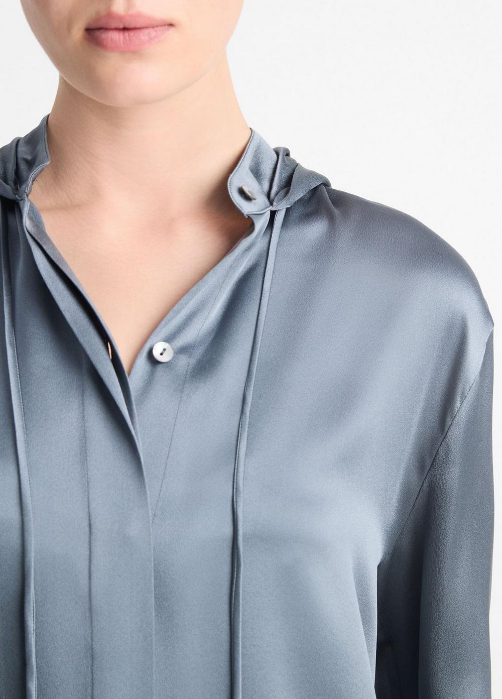 Silk Hooded Button-Front Shirt Product Image