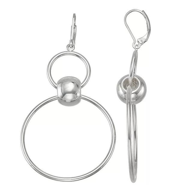 Nine West Silver Tone Double Hoop Drop Earrings, Womens Product Image