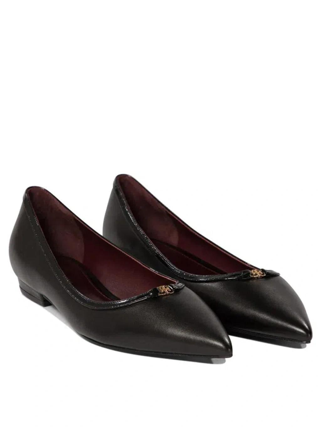 TORY BURCH Double T Buckle Pointed Toe Flat In Black Product Image