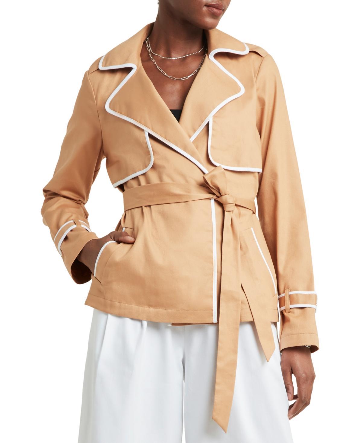 H Halston Womens Piping-Trim Trench Jacket product image