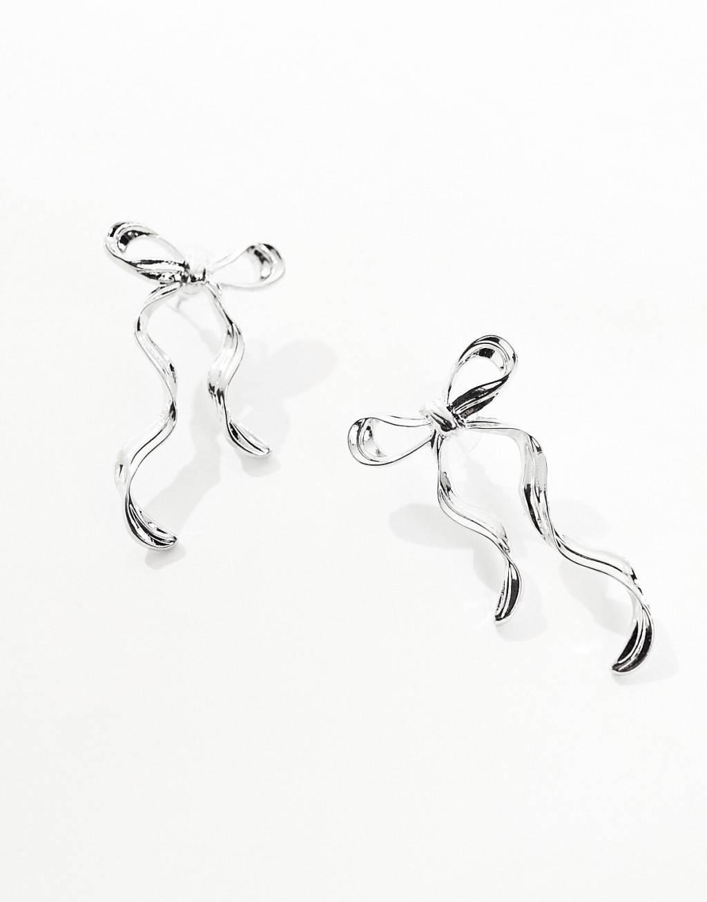 ASOS DESIGN stud earrings with bow design silver tone Product Image